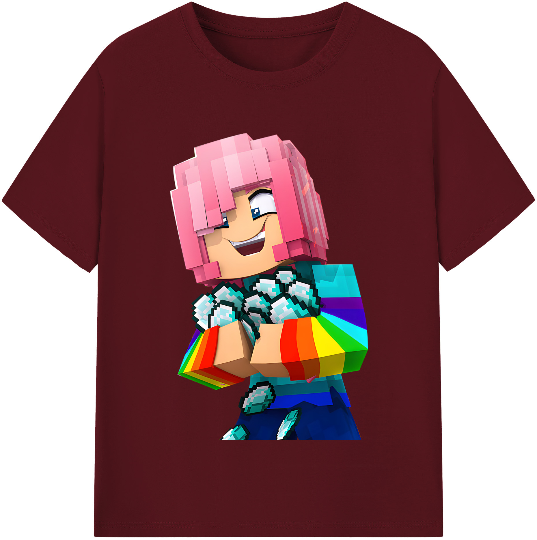（画像用） マインクラフト ブロックの世界 Minecraft MC Block world 綿100％半袖Tシャツ（フロントプリント）